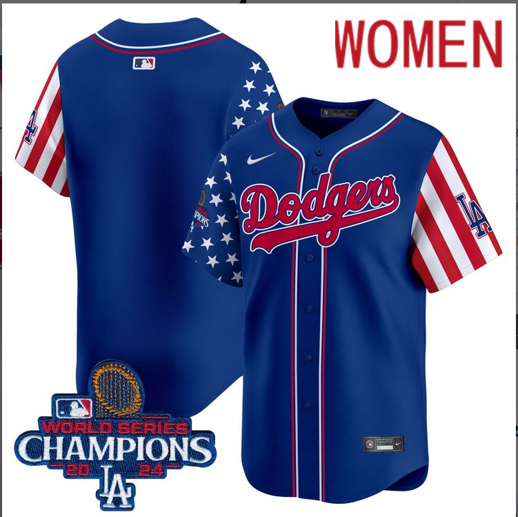 Women  MLB Los Angeles Dodgers blank American Style blue 2024 World Series Champions  Limited Jersey